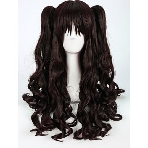 Fate Grand Order Rin Tohsaka Cosplay Wigs Long Wavy Black Brown Ponytail Heat Resistant Synthetic Hair Wig + Wig Cap