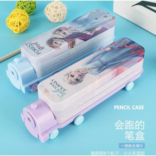 Disney stationery box cute Frozen pencil case cartoon creative double-layer train with pencil sharpener learning gift