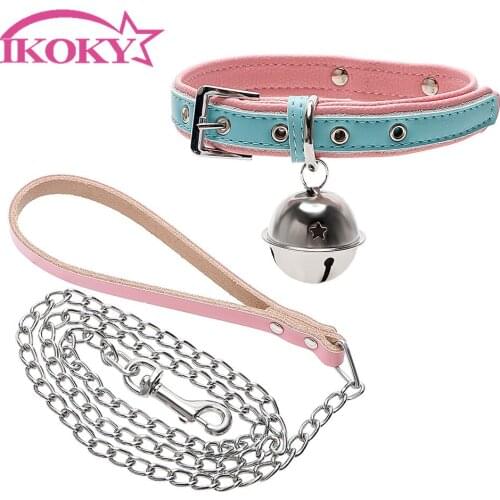 IKOKY Slave Restraints for Women PU Leather Slave Collar Dog Bells Neck Belt SM Bondage Sex Toys for Couples Bondage Restraints