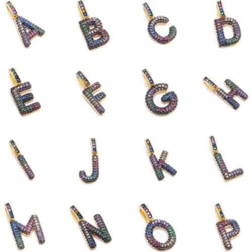 Juya DIY 21*10mm Rainbow Gold A-Z 26 Alphabet Initial Letter Charms For Handmade Pendant NameNecklace&Bracelet Jewelry Making