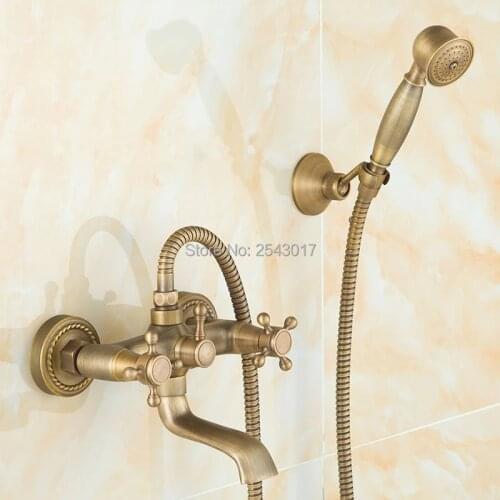 Classic European Style Antique Shower Set Bathroom Wall Mounted Copper Brass Shower Faucet Elegant Bathtub Shower Crane ZR008