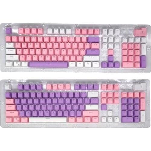 104 Keys PBT Keycaps Backlit Double Injection-Color Keycap for Mechanical Keyboard Pink Purple White 3 Color Matching G6DD