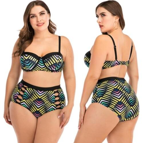 Look Thin Underwire Bikini Set Two Pieces Women High Waist Beach Vacation Vest Split Triangle Swimsuit Printing Swimwear Bather