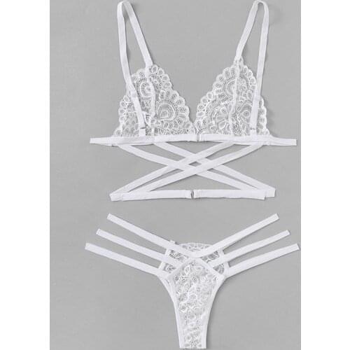 Lenceria Sexy Lingerie Bra Set Women Green Sexy Lace Sling Bra Thong Set Bandage Underwear Sleepwear Acrylic Hfshy Solid