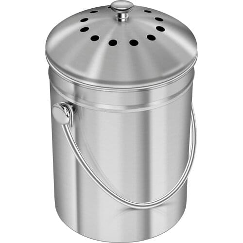 Compost Bin for Kitchen Countertop - 1.3 Gallon Compost Bucket for Kitchen with Lid - Includes 1 Spare Charcoal Filter ((Silver)