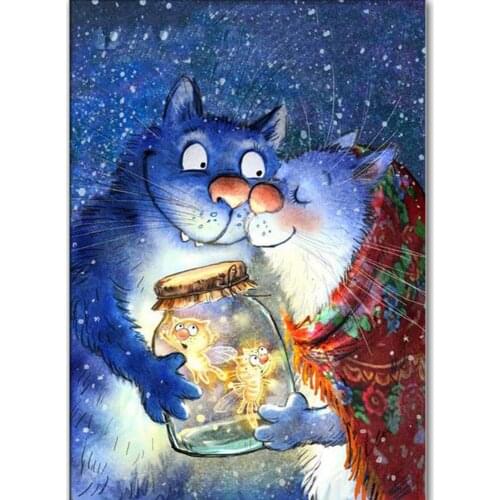 Square/Round Diamond 5D DIY Diamond Painting "Cartoon Blue Cat Couple" 3D Embroidery Cross Stitch 5D Home Decoration Gift