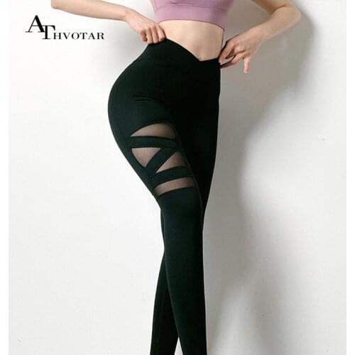 Yoga High-Waisted Workout Hollow Out Leggings Lace Tummy Control Gym Fitness Leggings Sexy Silm Womens Sports Shorts