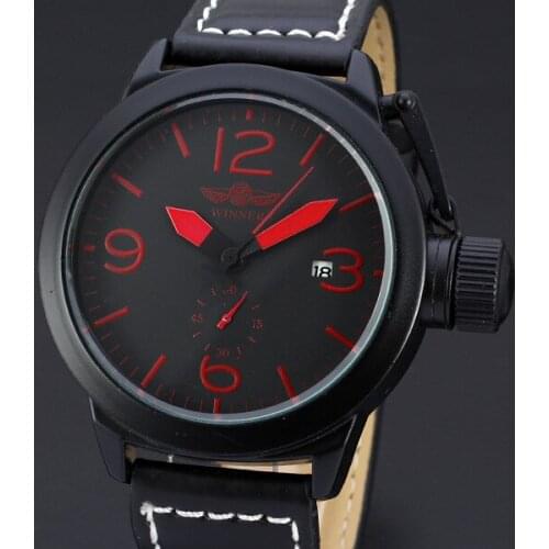 50pcs/lot winner-D92 color number winner mechanical watch good quality sport leather watch wrap casual watch for man wholesale