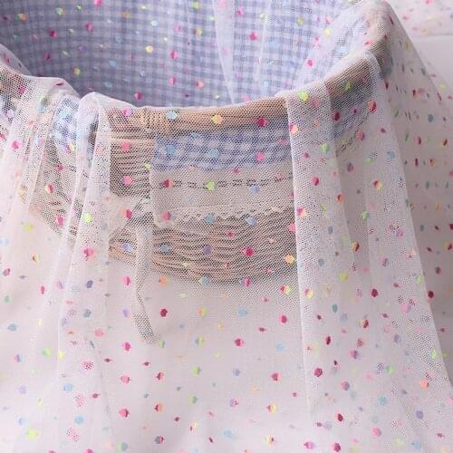 Lovely Rainbow Polka Dots Lace Fabric Metallic Tulle Lace Soft Veil Mesh Tulle Net For DIY Wedding Veil Dress Blouse Tutu dress