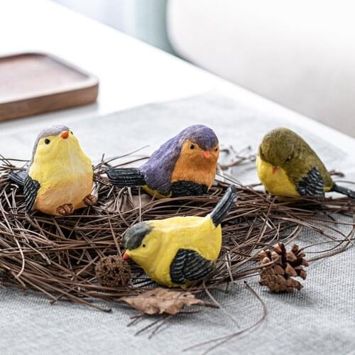 4Pcs Hand Painted Bird Figurine Micro Landscape Resin Magpie Yard Home Decor