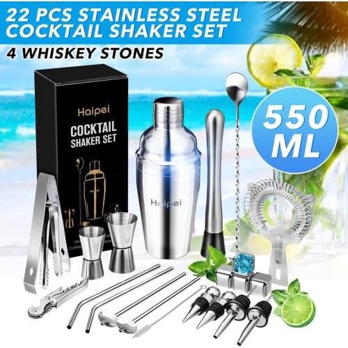 550ML Stainless Steel Cocktail Shaker Bar Set Barware Set Mojito Wine Martini Boston Shaker Mixer Maker Muddler Bartender Tools