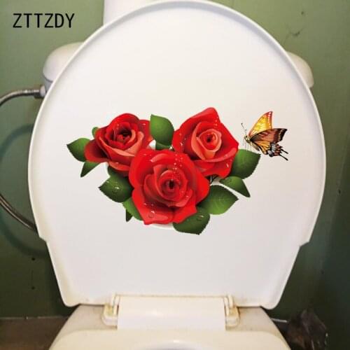 ZTTZDY 24.8CM×14.7CM Red Rose Bedroom Decoration Romantic Wall Decal Bathroom Toilet Stickers T2-0876