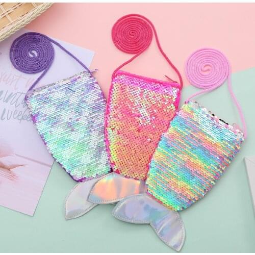 New girl Princess Mermaid Sequins Coin Purse Bag Wallet Lanyard for phone Children gift toy