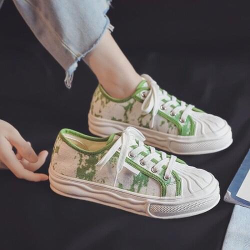 New thick soled thin breathable versatile dissolving shell headboard trend printing thick soles simple girl vulcanized shoes