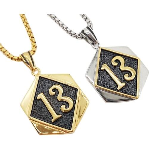New Vintage well Stainless Steel Necklaces Men Number 13 Tag Pendant with 27.5 inches Chain vintage Design Fashion CAGF0332