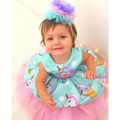 Girl Print Unicorn bow tutu Dress Mesh lace patchwork sleeveless Party Gown Princess cute Dresses Halloween Easter Costume