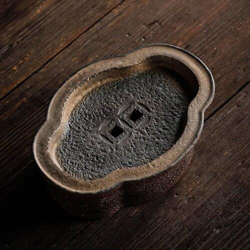 Pot-Supporting Ceramic Tray Water Dry-Bulb Disk Tea Saucer Manual Retro Copper Begonia Tray Gongfu Tea Tray ea Tray Tea Table
