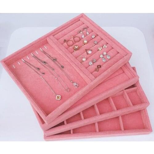 Pink Velvet Ring Jewelry Display Organizer Case Box Holder B/M/S Necklace Earrings Storage Box Showcase Jewelry Stand Holder