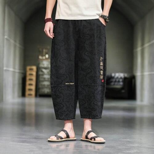Streetwear Men Summer Harajuku Style Harem Pants Mens Oversize Joggers Calf-Length Pants Male Loose Pants Linen Trousers 5XL