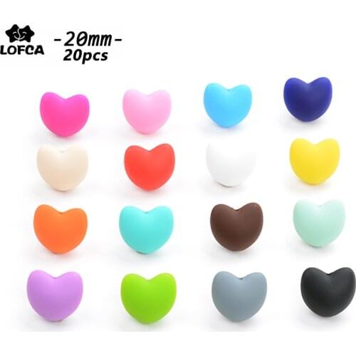 LOFCA Silicone Teething Heart Shape Beads Baby Silicone Teether 20pcs Chew Necklcae Pacifier Clip Making DIY Jewelry