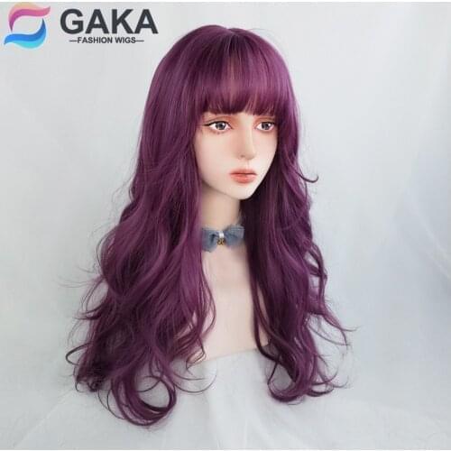 GAKA Synthetic Purple Wigs for Women Air Bangs Bob Cosplay Wavy Heat Resistant Long Wavy Hairpiece Lolita Cosplay