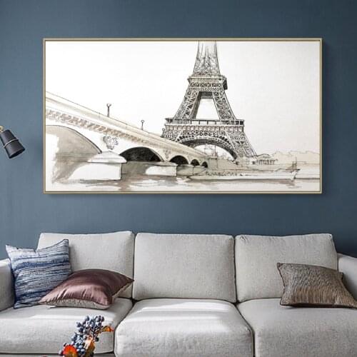 Modern Hand Painted Paris Tower Landscape Posters Canvas Paintings Wall Art Pictures Living Room Home Decorative Wall Art Print