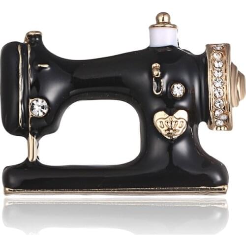 Women Pin Brooches Black Sewing Machine Enamel Brooch For Thimble Needle Thread Seamstress Denim CLothes Badge Gift Jewelry