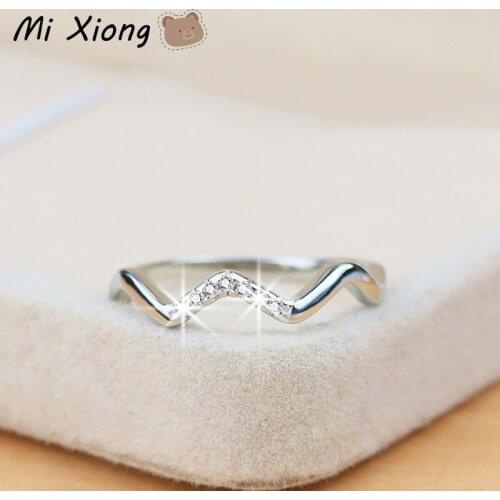 Mi Xiong Real 925 Sterling Silver Rings for Women Wave Shape Crystal Ladies Exquisite Cute Charm Anniversary Gift Brand Jewelry