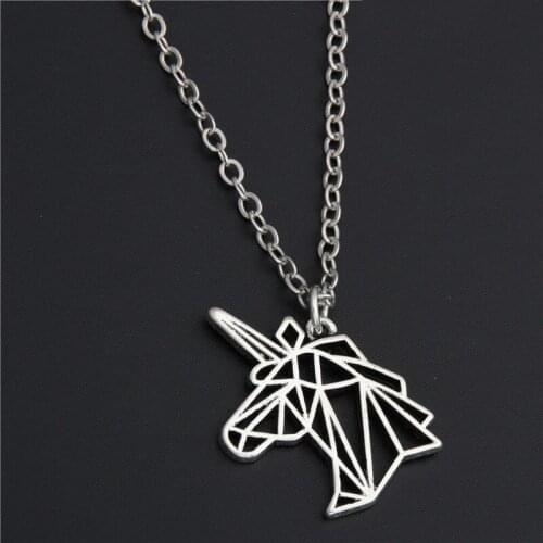 1pc Silver Color Unicorn Head Necklace Origami Necklace Birthday Gift Jewelry Women E201