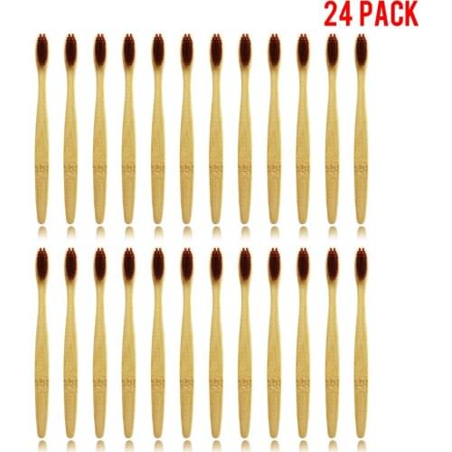 24 Pieces Brown 100% Bamboo Made Toothbrush Wood toothbrush Novelty Bamboo soft-bristle Capitellum Bamboo Fibre Wooden Handle