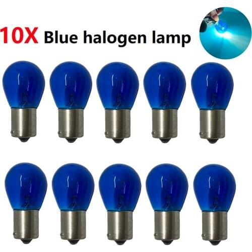 10pcs 1156 blue color P21W S25 halogen lamp BA15S 1157 P21/5W BAY15D 12V 21W Glass Auto stop bulb car brake light