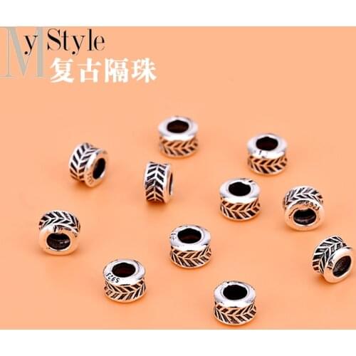 10pcsHollow out retro wheel beads loose beads spacer beads 925 Sterling Silver Thai silver accessories hand DIY jewelry material