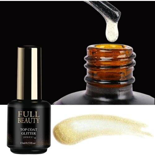 15ml No Wipe Top Coat Glitter Gel Nail Polish Shiny Diamond Primer Lacquer Semi Permanent Varnish Clear Gellak Manicure FB1594