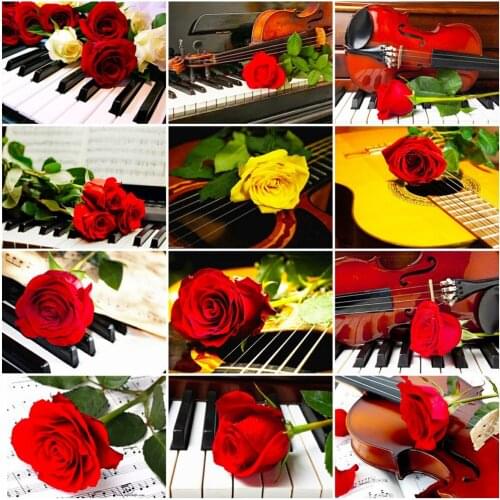 HUACAN 5D Diy Diamond Painting Paino Cross Stitch Diamond Embroidery Rose Mosaic Wall Art Decoration For Home