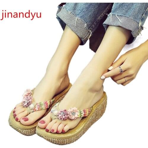 Flip Flops Women Wedges Shoes Platform Sandals Beach Wedges Bohemian Style Flower Woman Slippers Fashion Platform Slide Sandals