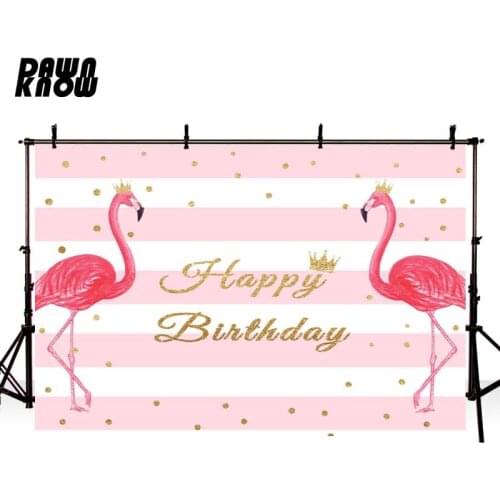 DAWNKNOW Cartoon Flamingo Photography Background Baby Photocall Backdrop Children Birthday Party Photo Shoot Customize GY459