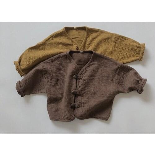 Kids Coats Baby Boys Girls Cardigan Spring Cotton Linen Top Children Clothing Toddler Long Sleeve Japanese Loose Button Jackets