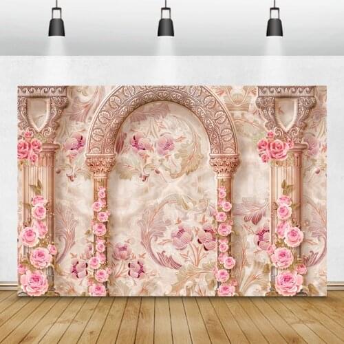 Vantinge Flower Wall Photo Backdrop For Wedding Pink Palace Room Decro Portrait Photographic Background Photocall Photo Studio