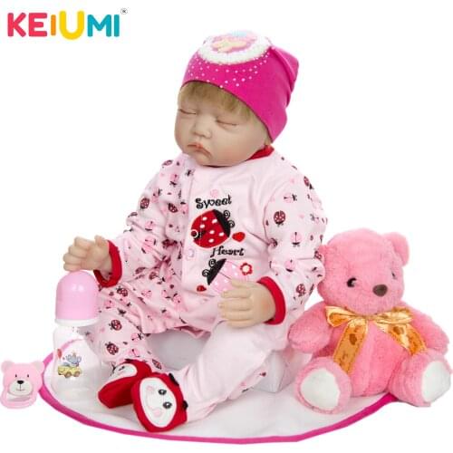 KEIUMI 22 Inch Reborn Baby Girl 55 cm Soft Silicone Vinyl Touch Real Asleep Reborn Dolls Babies Cloth Body For Kids Gifts