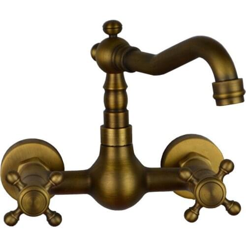 Bathroom Basin Faucet Antique Brass Sink Mixer Crane Tap Hot & Cold In-Wall Dual Handle 2 Holes Bathtub Faucet Mop Pool Tap