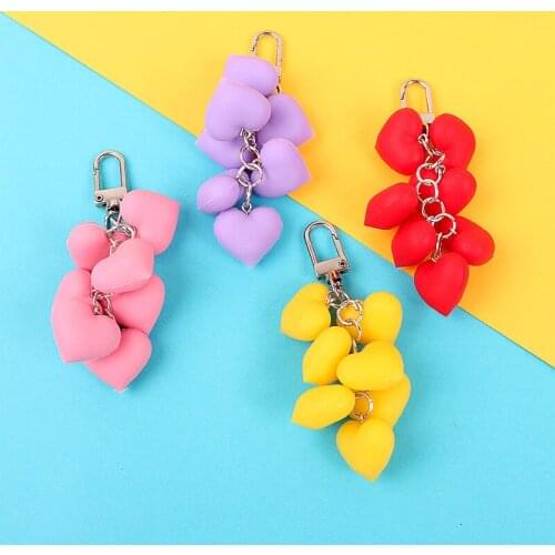 Creative Color KeyRing Cute Silica Gel Peach Heart Key Chains Women Girl Bag Hanging Car Keyfob Pendant Accessories Decoration