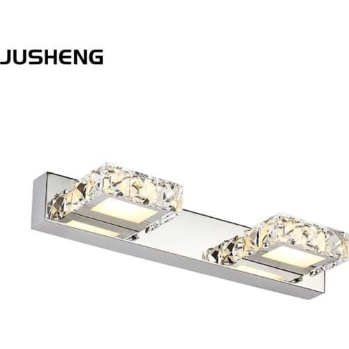 JUSHENG 6W Crystal Bathroom Wall Lighting fixture 2-lights 32CM Square Indoor LED Wall Lights AC110V /220V