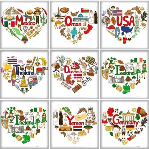 Beauty Love my Country USA Square glass cabochon 10pcs mixed 12mm/20mm/25mm/30mm Size flat back DIY Jewelry Findings FB0090