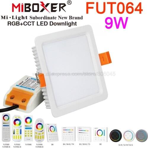 MiLight FUT064 9W RGB+CCT Square LED Downlight Reccessed Light AC85-265V WiFi Compatible 2.4G 4-Zone Wireless Remote