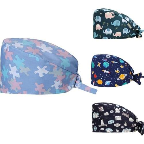 Fashion CottonBandage Adjustable Print Nurse Bouffant Hat Adjustable Hat Unisex Scrub Cap Gorro Enfermera Quirofano