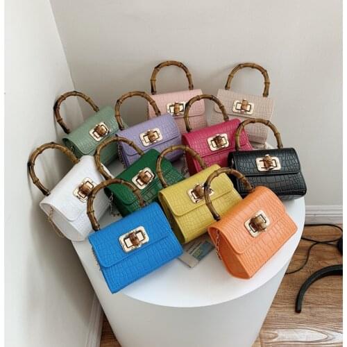 Fashion Bamboo Handle Women Handbags Design Chain Shoulder Crossbody Bags Luxury Crocodile Pu Leather Mini Purse Small Flap 2021