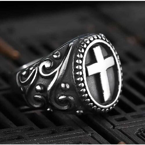 Goth Cross Ring Men Rings Punk Hip Hop for Boyfriend Male Stainless Steel Jewelry Creativity Lucky Gift Wholesale