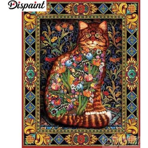 Dispaint Full Square/Round Drill 5D DIY Diamond Painting "Cat flower" Embroidery Cross Stitch 3D Home Decor A11279