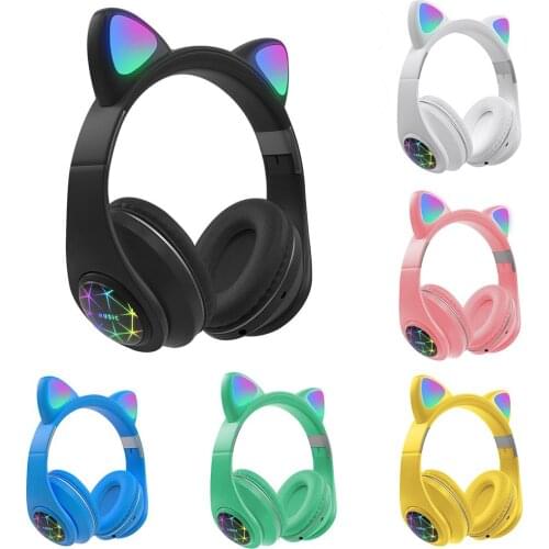 Cat Ear Headphones With LED Flash Light Bluetooth Noise Cancelling Wireless Bluetooth Headphones for iPhone Samsung Huawei Phone
