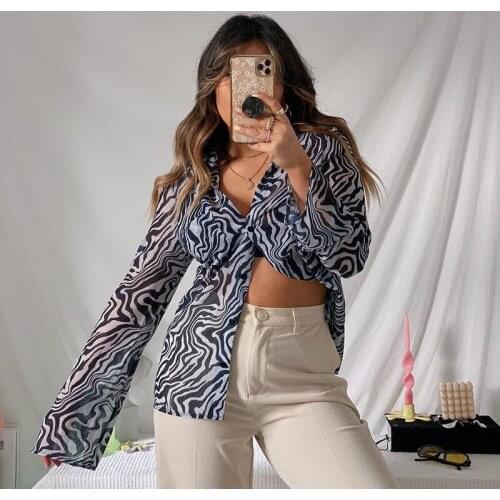 2021 New Sexy Zebra Print Shirts Women Long Sleeve Laepl Single-Breasted Blouse Tops Casual Sexy Club Shirt Female Streetwear